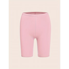 Solid Color Skinny Stretchy Shorts, Casual High Waist Shorts For Spring & Summer, Women's Clothing