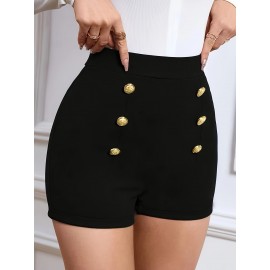 Double Breasted High Waist Shorts, Versatile Shorts For Spring & Summer, Women's Clothing