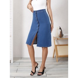 Fashion Loose Slim Denim Skirt, Split A-line Bag Hip Skirt Long Skirt, Women's Clothing