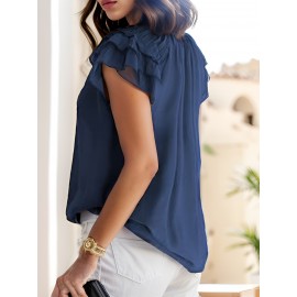 Women's Casual V Neck Tops Drawstring Short Sleeve T Shirt Blouses