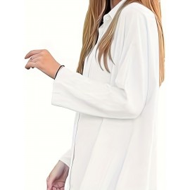 Women's Oversized T-Shirt Button-Up Long Sleeve Shirt V-Neck Loose Flowy Shirt